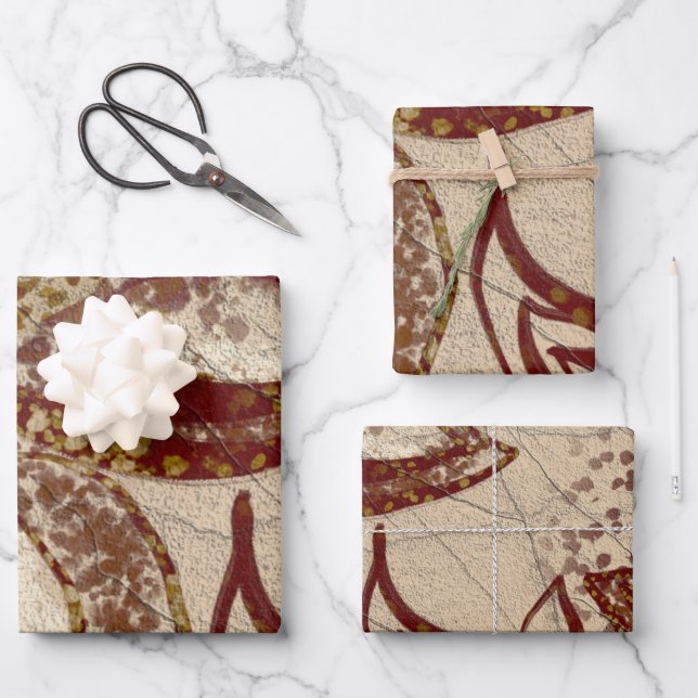 Chic Beige Texture Burgundy Floral Abstract Wrapping Paper Sheet (Front)