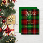 Chic Believe Green & Red Christmas Scottish Tartan Foil Holiday Card<br><div class="desc">Seasonal Believe Green & Red Christmas Scottish Tartan Gold Foil Holiday Card.</div>