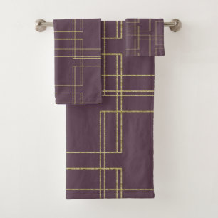 Chic Berry Mauve & Gold Geometric Glam Bath Towel Set