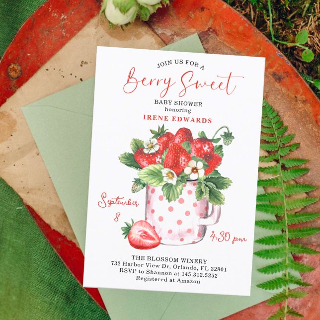 Chic Berry Sweet Strawberries Baby Shower  Invitation (Creator Uploaded)