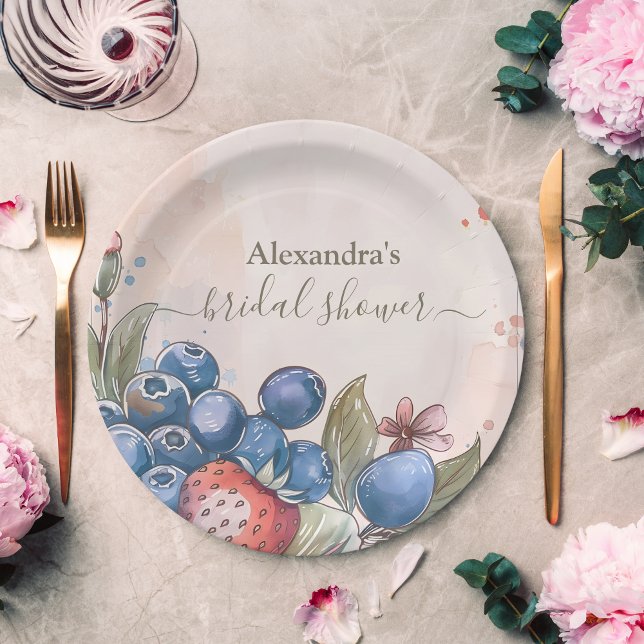 Chic Berry Sweet Strawberry Bridal Shower  Paper Plate (Creator Uploaded)