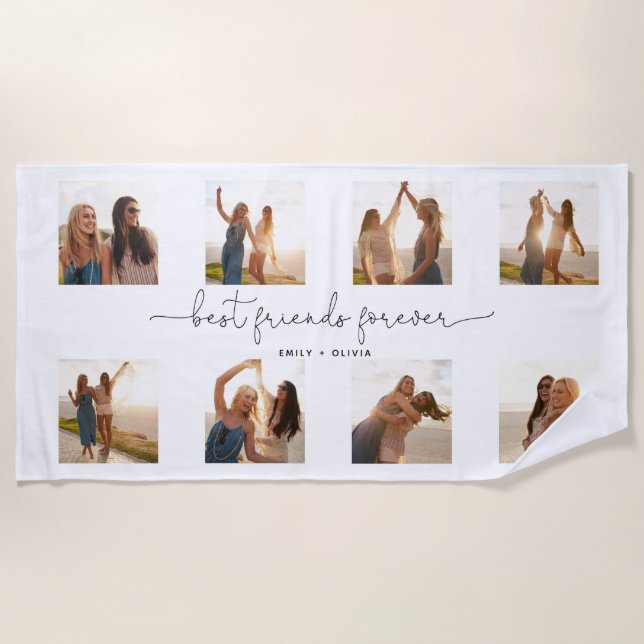 Chic Best Friends Forever Quote 8 Photo Collage Beach Towel (Front)