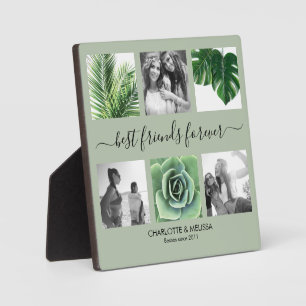Chic best friends forever sage green photo collage plaque