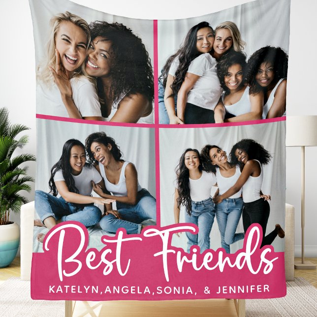 Chic Best Friends Personalized 4 Photo Collage Fleece Blanket (Creator Uploaded)