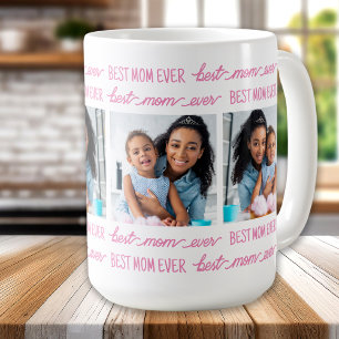 Chic Best MOM Ever Customized Pink 4 Photo Collage Coffee Mug