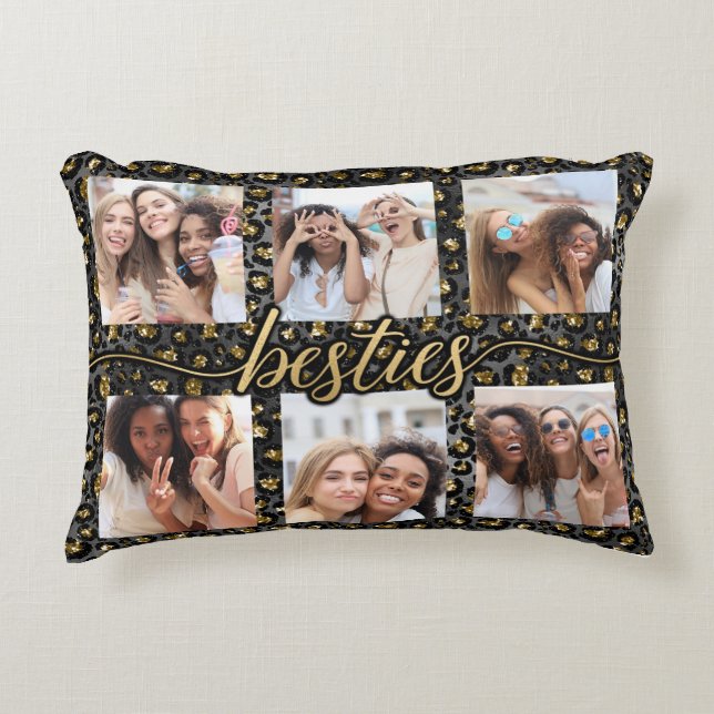 Chic Besties BFF Best Friends Photo Collage Accent Pillow (Front)