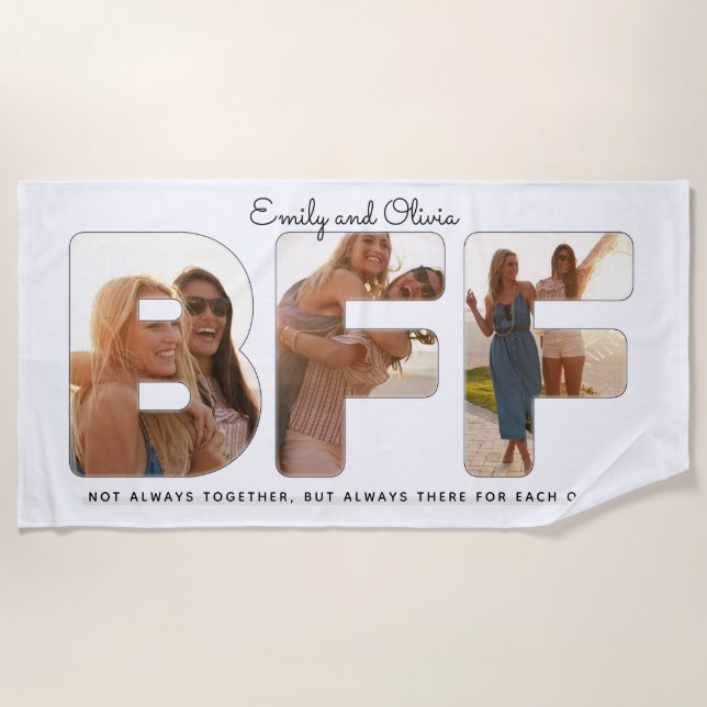 Chic BFF Best Friends Quote Photo Collage Beach Towel (Front)