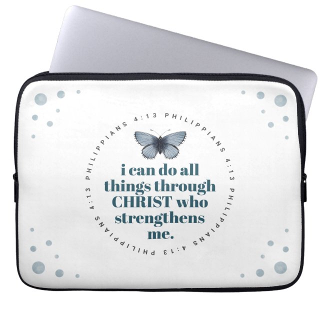 Chic Bible Verse Philippians Blue Butterfly Laptop Laptop Sleeve (Front)