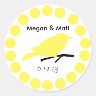 Chic Bird Silhouette & Dots Wedding Seal in Yellow