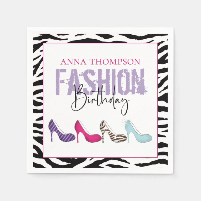 Chic Birthday Animal Print High Heel Shoes Napkin (Front)