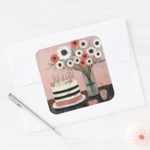Chic Birthday Cake and Gerbera Blooms Square Sticker