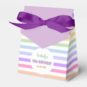 Chic Birthday Pastel Rainbow White Stripes Favor Box