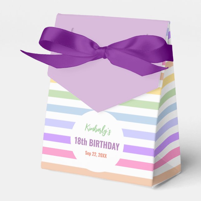 Chic Birthday Pastel Rainbow White Stripes Favor Box (Front Side)
