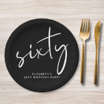 Chic Black 60th Birthday Party Paper Plate<br><div class="desc">Chic black paper plates for your 60th birthday party that feature "sixty" showcased in a large white script.</div>