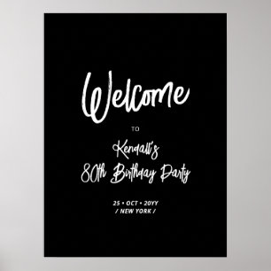 Chic Black 80th Birthday Party Affiche de bienvenu