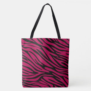 Chic Black and Berry Red Zebra Print Large Tote