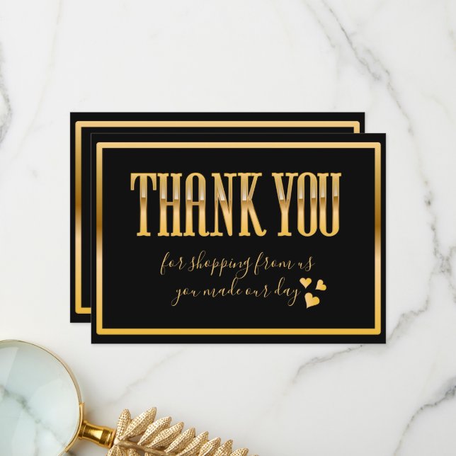 Chic black and bright gold thank you card (Front/Back In Situ)