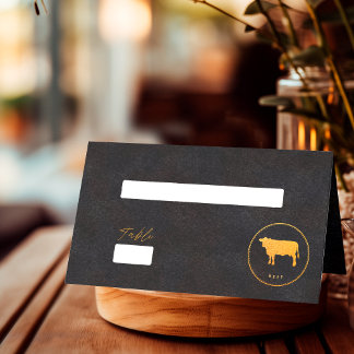Chic Black and Gold Beef Wedding Food Choice Place Card