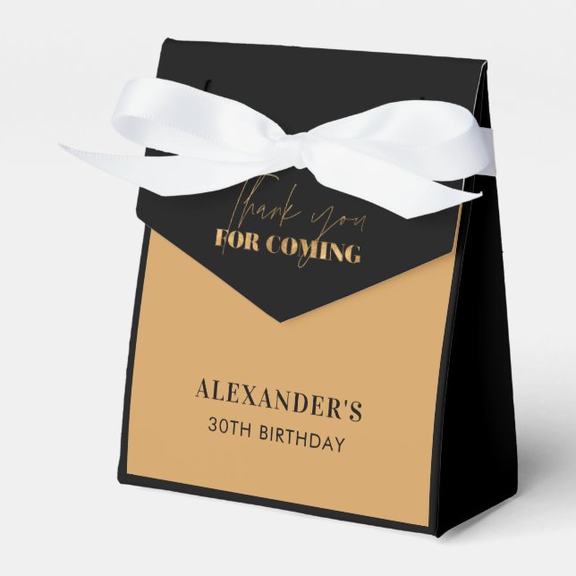 Chic Black and Gold Birthday Thank You Favor Box (Front Side)