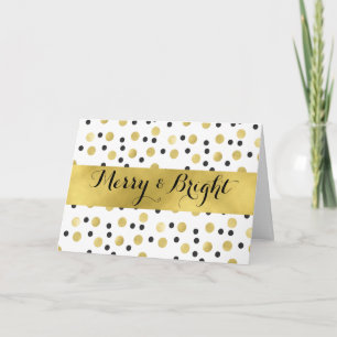 Chic Black and Gold Confetti Merry and Bright Holiday Card