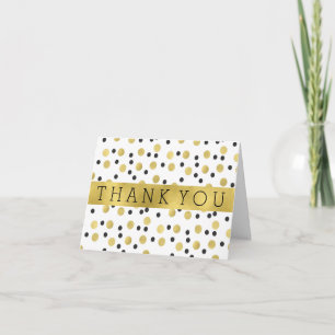 Chic Black and Gold Confetti Thank You Card