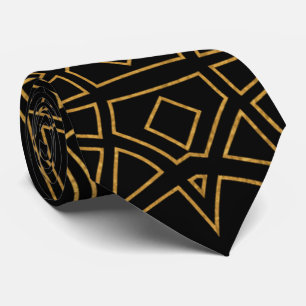 Chic Black and Gold Interlocking Design Neck Tie