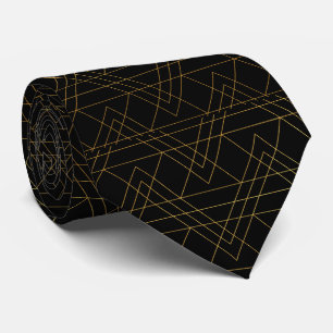Chic Black and Gold Line Patterned Neck Tie