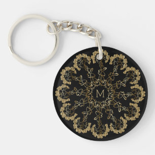 Chic Black and Gold Monogrammed Keychain