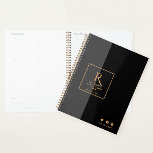 Chic Black and Gold Monogrammed Planner