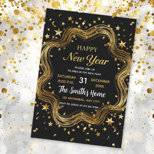 chic black and gold new year's eve party invitation
