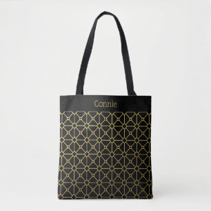 Chic Black and Gold Pattern Personalized Tote Bag