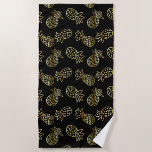 Chic Black And Gold Pineapple Beach Towel