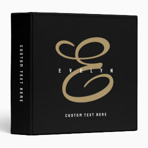 Chic Black and Gold Script Monogram Binder