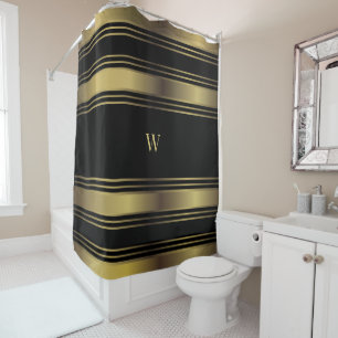 Chic Black And Gold Stripes Monogrammed