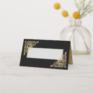Chic Black and Gold Wedding Folded Place Card