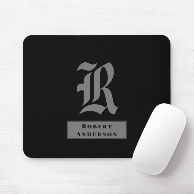 Chic Black and Grey Classic American Text Monogram Mouse Pad (With Mouse)