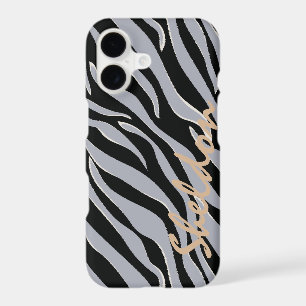 Chic black and grey zebra print monogram