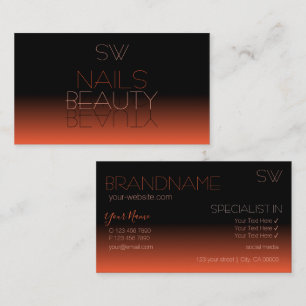 Chic Black and Orange Mirror Font with Monogram Business Card