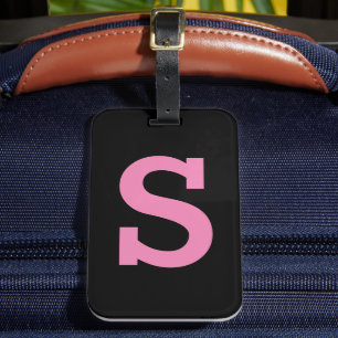 Chic Black and Pink Minimal Modern Initial Letter Luggage Tag