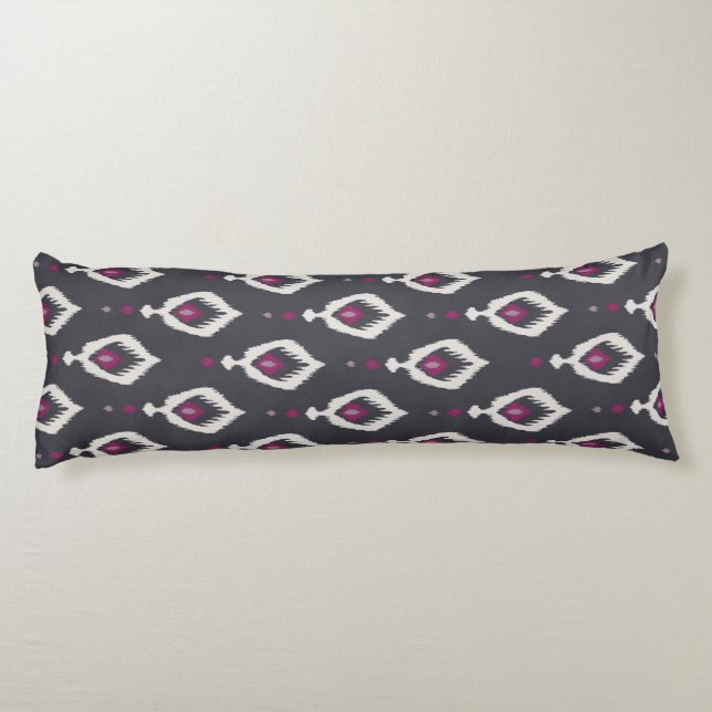 Chic black and purple ikat tribal patterns body pillow (Back)