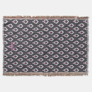 Chic black and purple ikat tribal patterns throw blanket