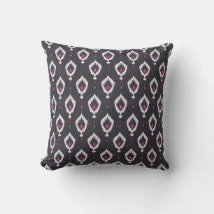 Chic black and purple ikat tribal patterns throw pillow