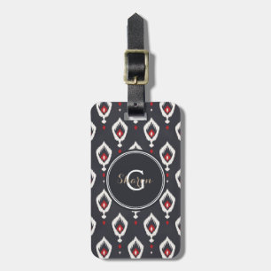 Chic black and red ikat tribal pattern monogram luggage tag