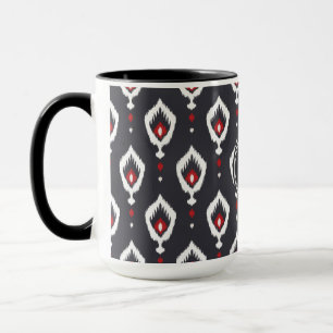 Chic black and red ikat tribal pattern monogram mug