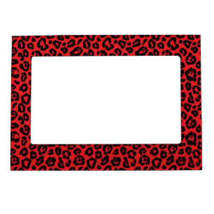 Chic Black and Red Leopard Print Magnetic Frame