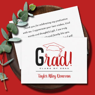 Chic Black and Scarlet Grad Cap Graduation Card
