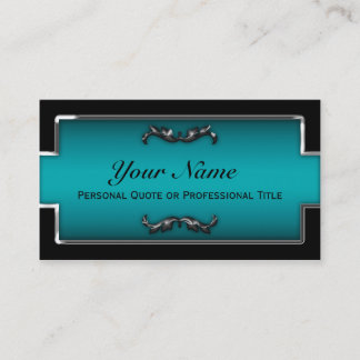 Chic Black and Teal Metallic Business Cards