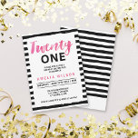Chic Black and White 21st Birthday Invitation<br><div class="desc">Invite friends and family with this chic black and white stripes 21st birthday invitation featuring the word "Twenty" in pretty pink watercolor. Personalize this invitation by replacing the placeholder text in the template. For more options such as to change the font and it's size click the "Customize it" button. *Please...</div>