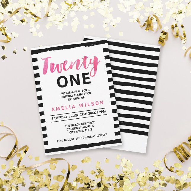 Chic Black and White 21st Birthday Invitation (Creator Uploaded)