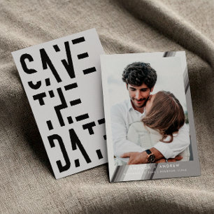 Chic Black and White 70s Stripes Retro Wedding Save The Date